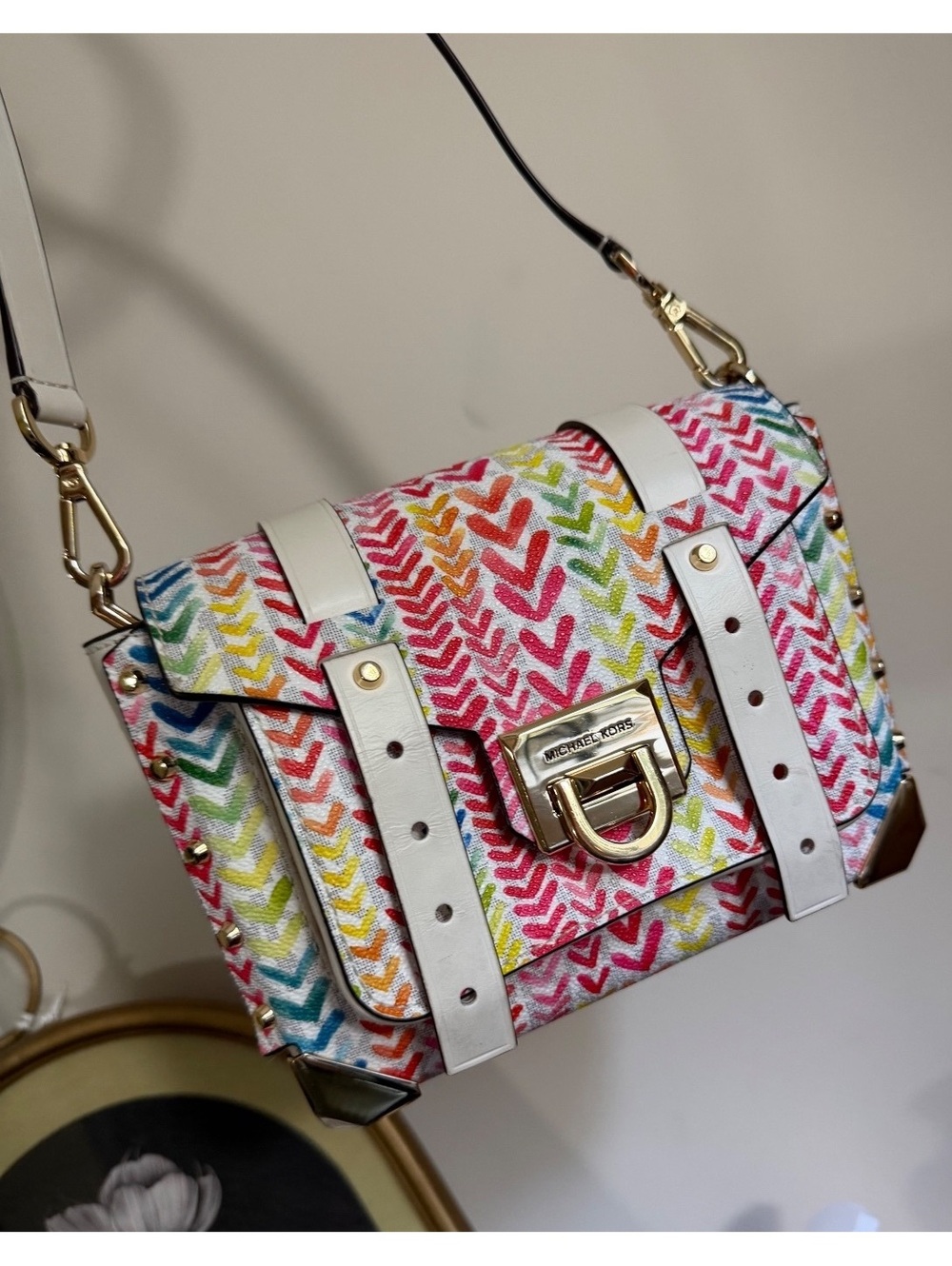 Michael Kors Rare Manhattan MD Crossbody Bag White/Bright Motif Logo